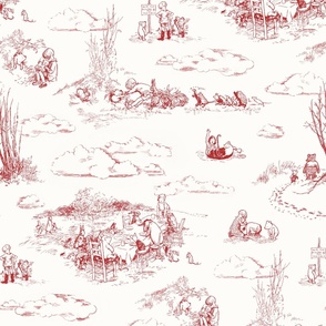 Winnie-the-Pooh Toile, Vintage Hundred Acre Woods red on eggshell, classic nursery wallpaper, vintage nursery home decor, baby home decor, Christopher Robin, piglet, gender neutral baby 