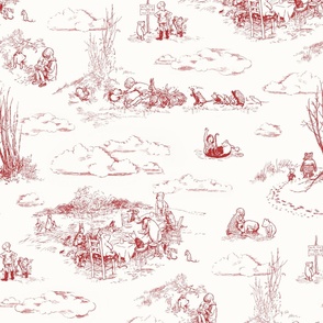 Winnie the Pooh Toile, Vintage Hundred Acre Woods red on eggshell, classic nursery wallpaper, vintage nursery home decor, baby home decor, Christopher Robin, piglet, pooh wallpaper, gender neutral baby 