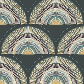 Moonrise Art Deco XL wallpaper scale olive gold by Pippa Shaw