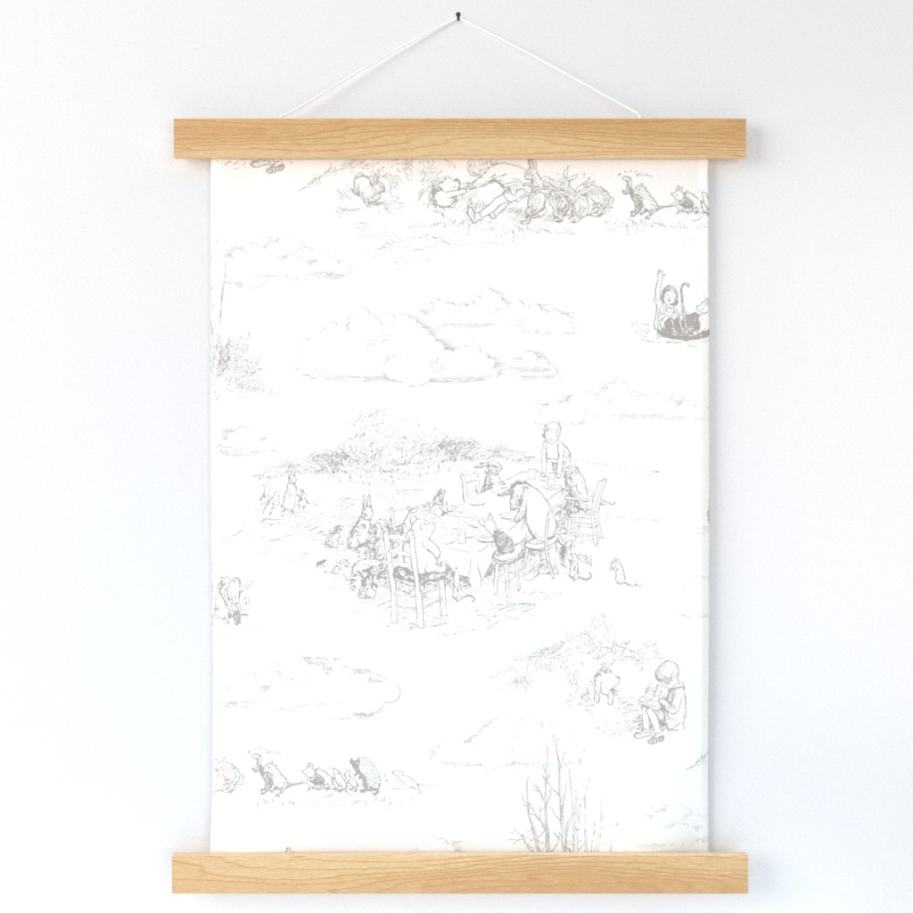 Winnie-the-Pooh Toile Light Grey,  Classic storybook wallpaper