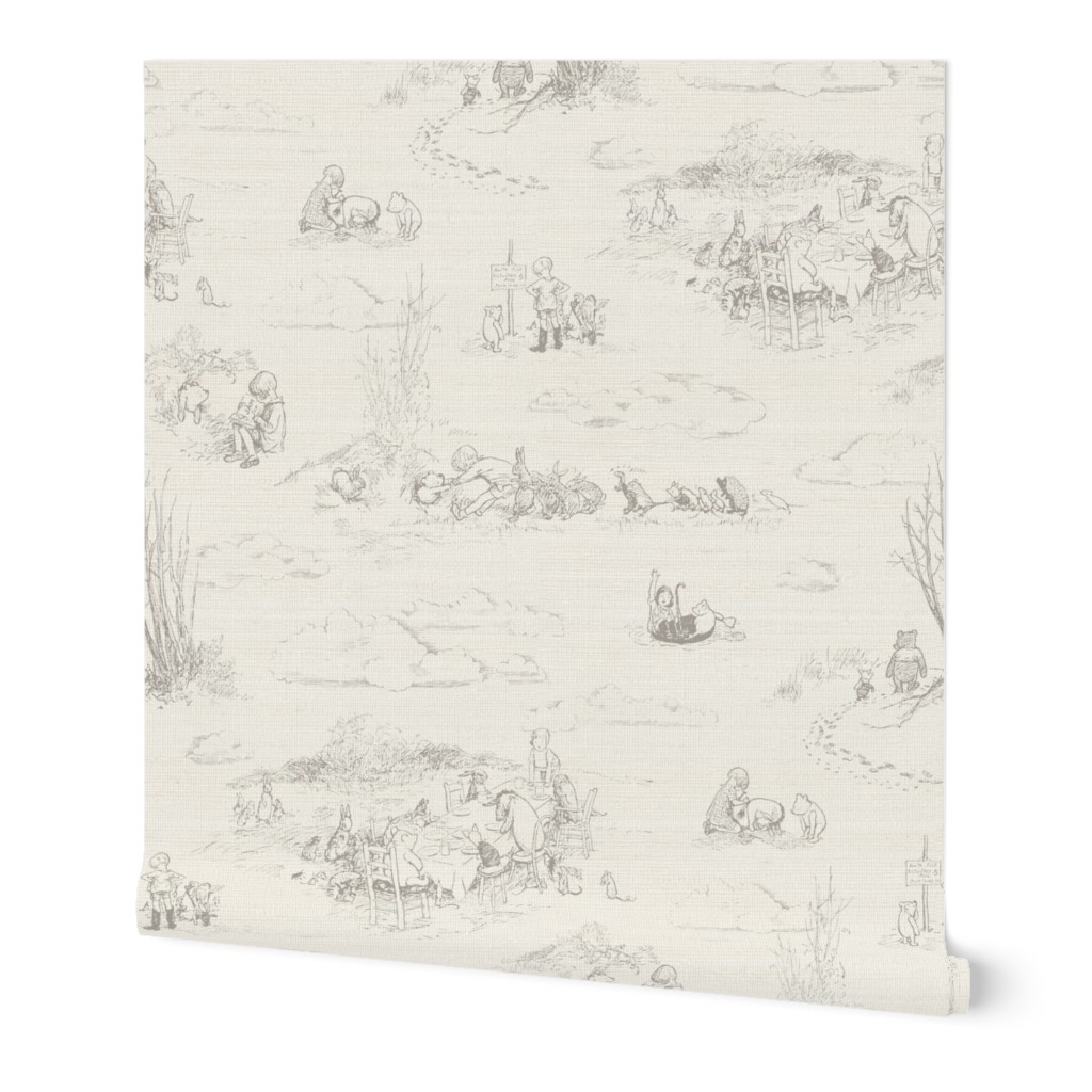 Winnie-the-Pooh Toile Light Grey,  Classic storybook wallpaper