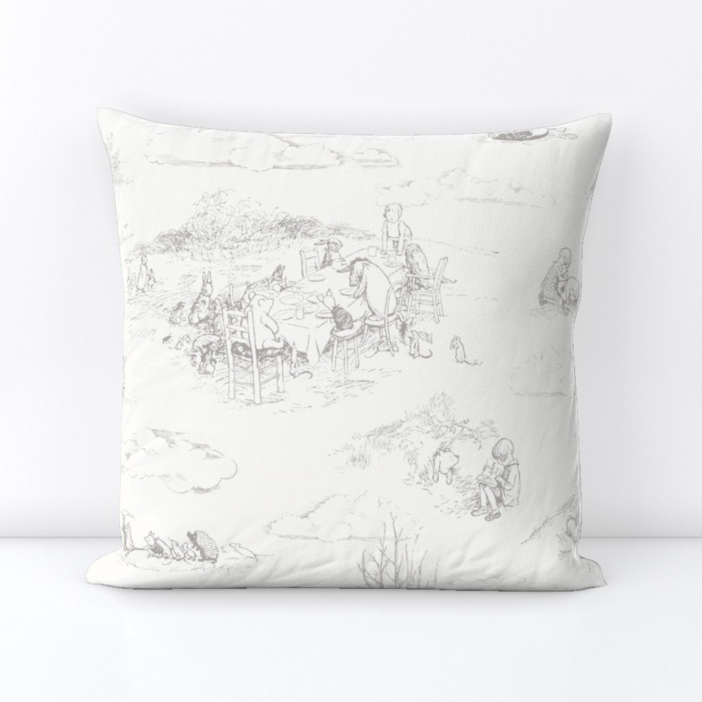 Winnie-the-Pooh Toile Light Grey,  Classic storybook wallpaper