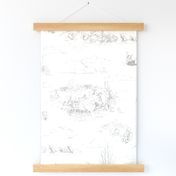Winnie-the-Pooh Toile Light Grey,  Classic storybook wallpaper