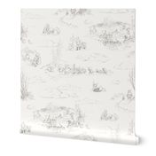 Winnie-the-Pooh Toile Light Grey,  Classic storybook wallpaper