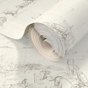 Winnie-the-Pooh Toile Light Grey,  Classic storybook wallpaper