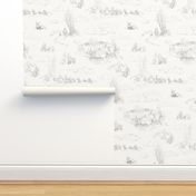 Winnie-the-Pooh Toile Light Grey,  Classic storybook wallpaper