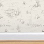 Winnie-the-Pooh Toile Light Grey,  Classic storybook wallpaper