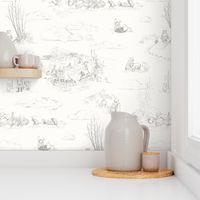 Winnie-the-Pooh Toile Light Grey,  Classic storybook wallpaper