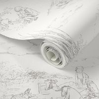 Winnie-the-Pooh Toile Light Grey,  Classic storybook wallpaper