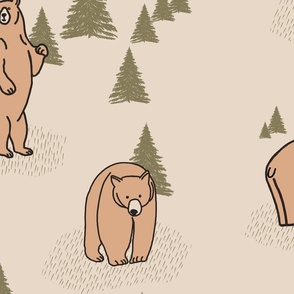 Curious Bears on Fawn beige - Large format