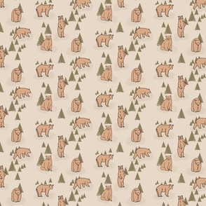 Curious Bears on fawn beige (smaller format)