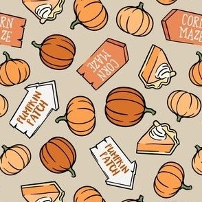 Pumpkin Patch - khaki/orange - pumpkins, corn maze, pie - LAD22
