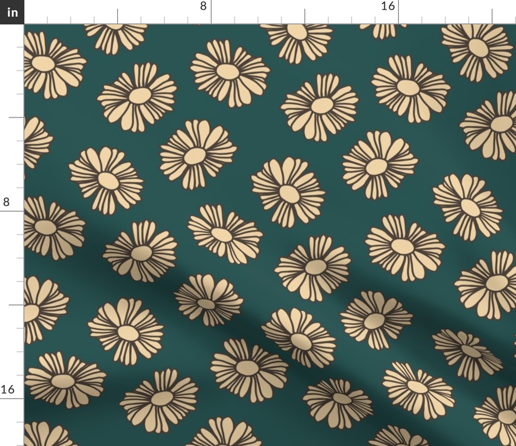 Daisy Flowers in brown outline on Dark Blue for fall