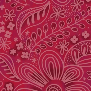 Boho red Floral jumbo wallpaper scale