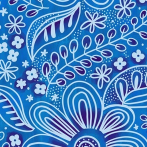 boho cobalt Blue Floral Jumbo wallpaper scale