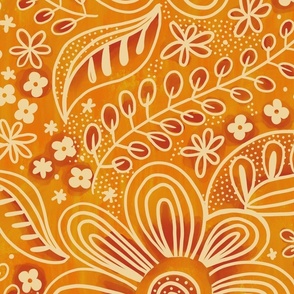 boho saffron yellow fall Floral Jumbo wallpaper scale