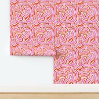 Groovy swirls - Vintage abstract organic shapes and retro flower power zebra style cool boho design pink red on ivory