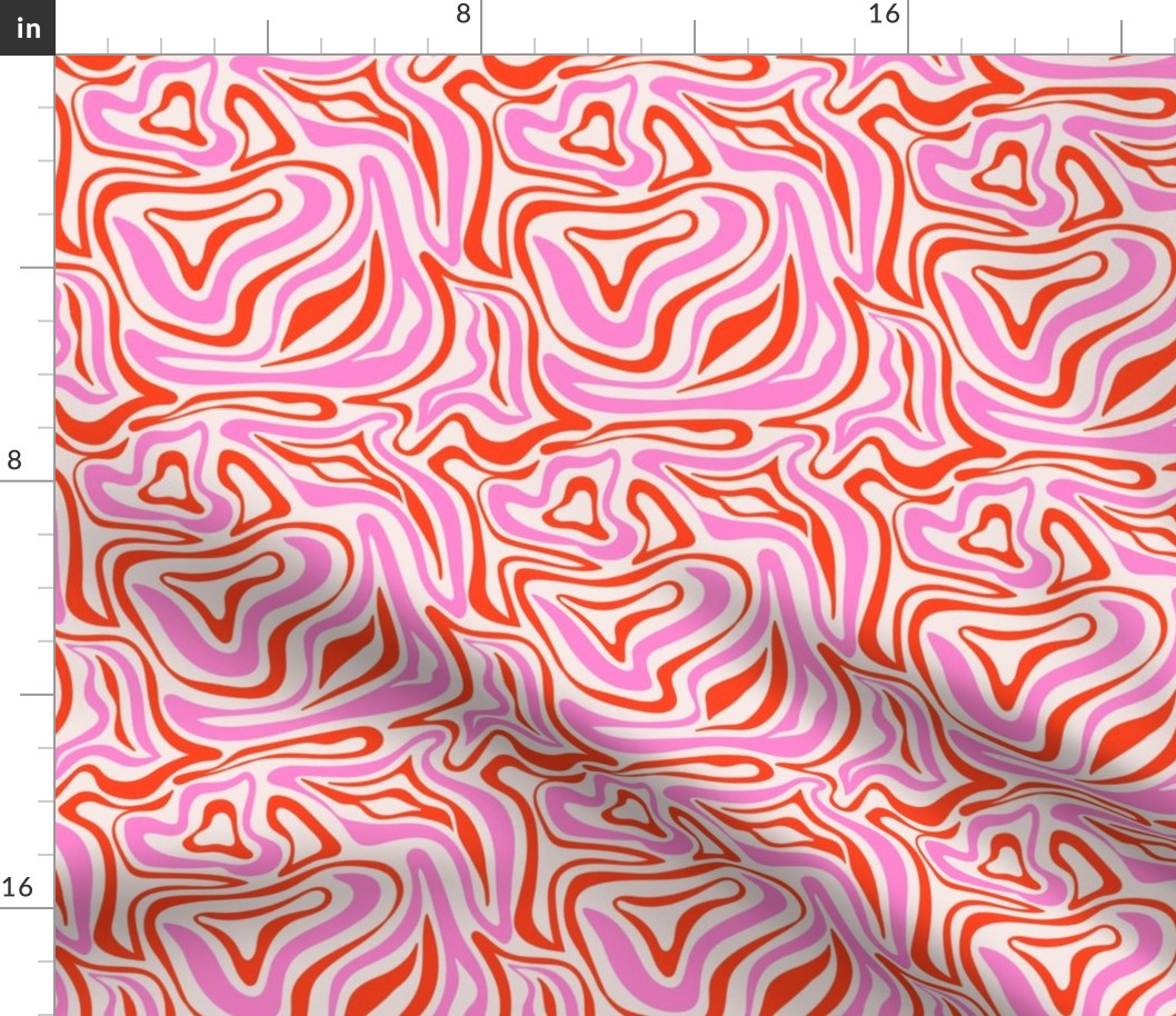 Groovy swirls - Vintage abstract organic shapes and retro flower power zebra style cool boho design pink red on ivory