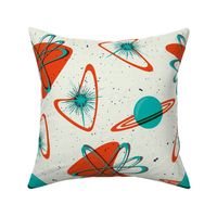 Atomic Space - Mid Century Modern Outer Space Ivory Red Aqua Large Scale