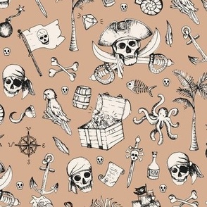 Pirates & Treasure chest island adventures ivory on beige 