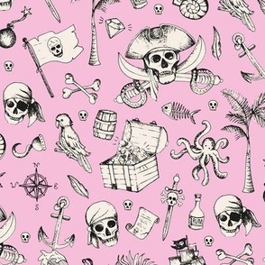 Pirates & Treasure chest island adventures ivory on pink