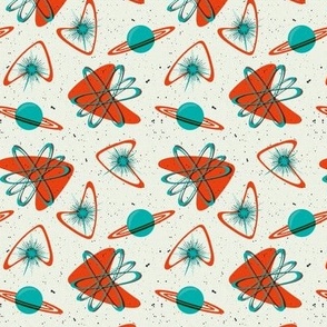 Atomic Space - Mid Century Modern Outer Space Ivory Red Aqua Small Scale