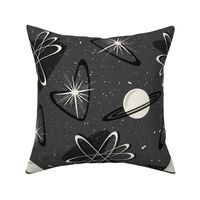 Atomic Space - Mid Century Modern Outer Space Charcoal Black Ivory Large Scale