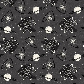 Atomic Space - Mid Century Modern Outer Space Charcoal Black Ivory Small Scale