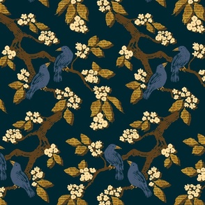 Book Leaf Tree with Birds - Navy - Large