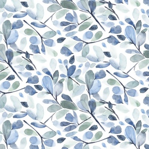 FADED WATERCOLOR LEAVES-NAVY BLUE LARGE
