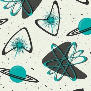 Atomic Space - Mid Century Modern Outer Space Ivory Aqua Black Regular Scale