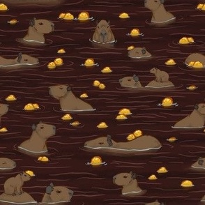 illustrated capybara hot tub yuzu fruit pattern red small