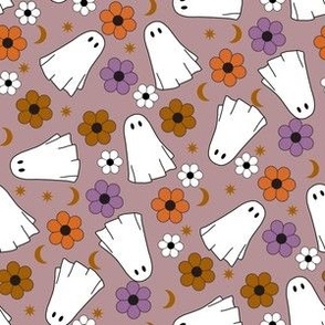 SMALL floral ghost fabric - boho halloween fabric, retro halloween fabric