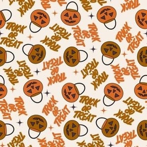 SMALL trick or treat fabric -  cute neutral boho fabric, halloween