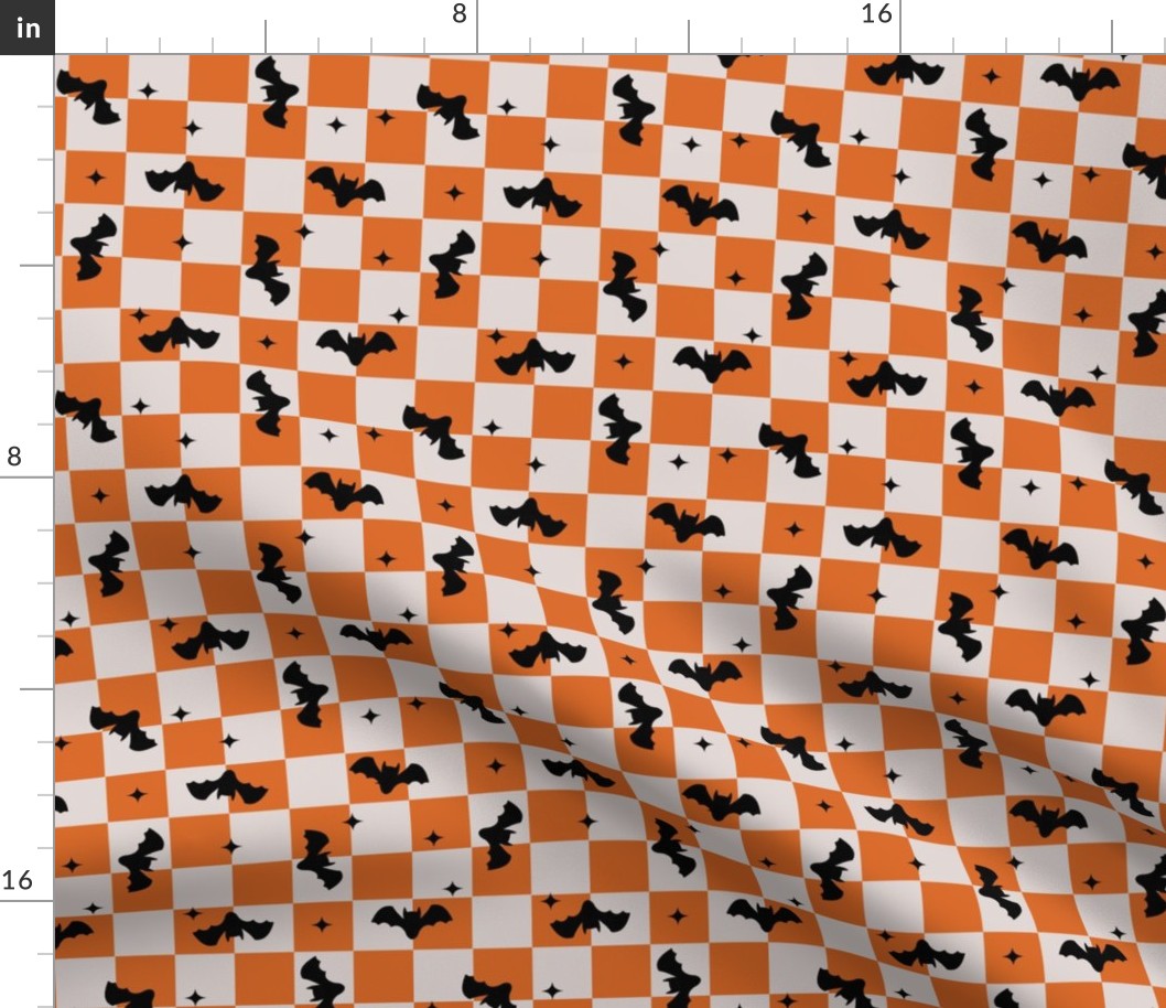 1" bat checker fabric - checkerboard fabric - cute bats