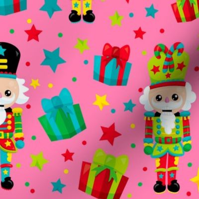 Large  Scale Colorful Nutcrackers Holiday Soldiers Christmas Presents on Hot Pink