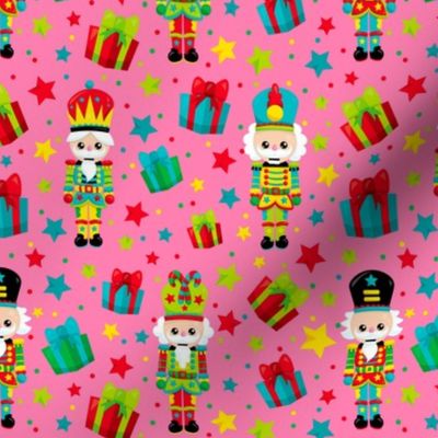 Medium  Scale Colorful Nutcrackers Holiday Soldiers Christmas Presents on Hot Pink