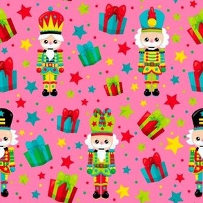 Medium  Scale Colorful Nutcrackers Holiday Soldiers Christmas Presents on Hot Pink