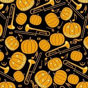 Halloween Pumpkin Trombone Music Notes Petal Solid Color Black