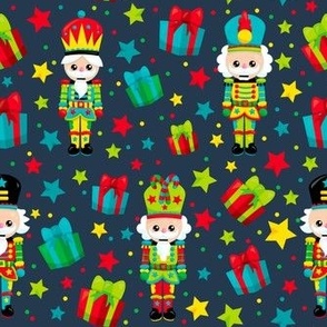 Medium Scale Colorful Nutcrackers Holiday Soldiers Christmas Presents on Navy
