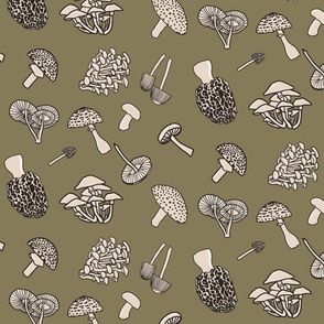 Mushrooms on sage green - large format