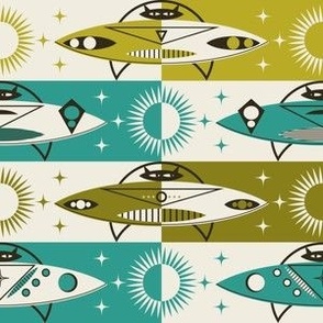 Retro Space Cruisin' / Mid Mod / Atomic / Cat Space Ship / Teal Olive / Small