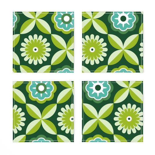 Large scale Green retro flowers