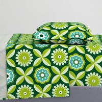 Large scale Green retro flowers