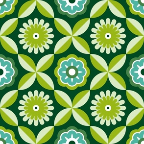 Large scale • Green retro flowers