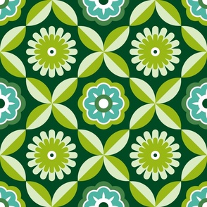 Large scale Green retro flowers