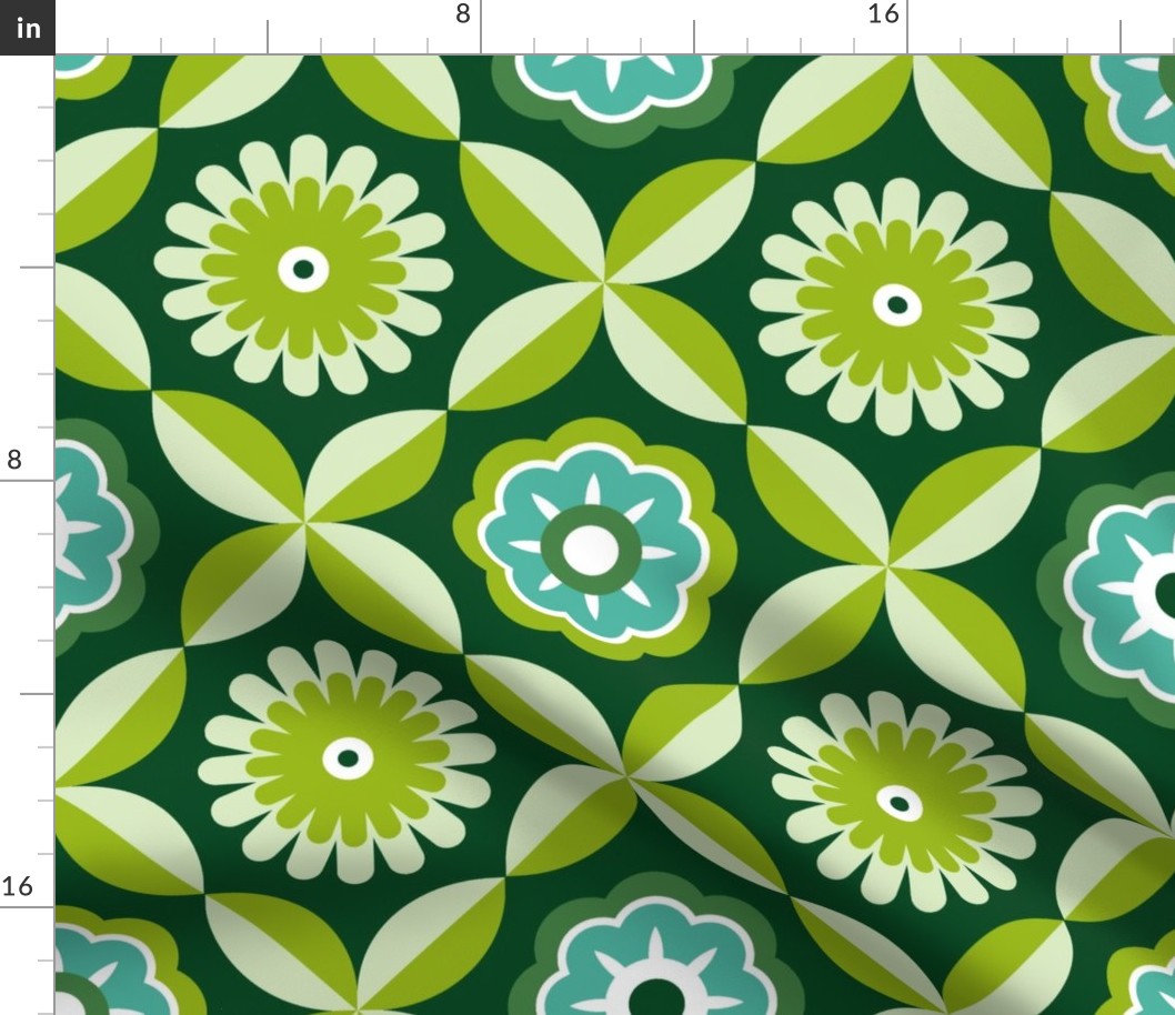 Large scale • Green retro flowers