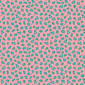 Fields of Flowers Abstract Ditsy Floral in Aqua Turquoise Cream Yellow on Pretty Pink - TINY Scale - UnBlink Studio by Jackie Tahara