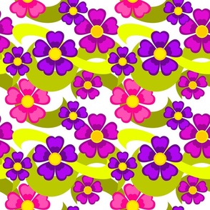 Retro Flowers - Cool Pink and Purple Blossoms