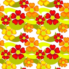 Retro Flowers - Warm Red, Orange and Pink Blossoms